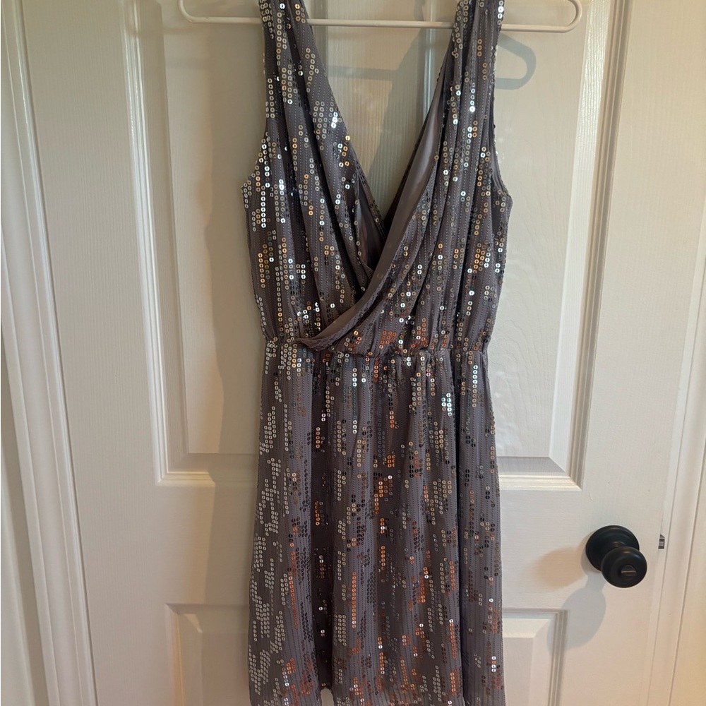 Express Red Embellished Mini Sundress Plunge Neckline